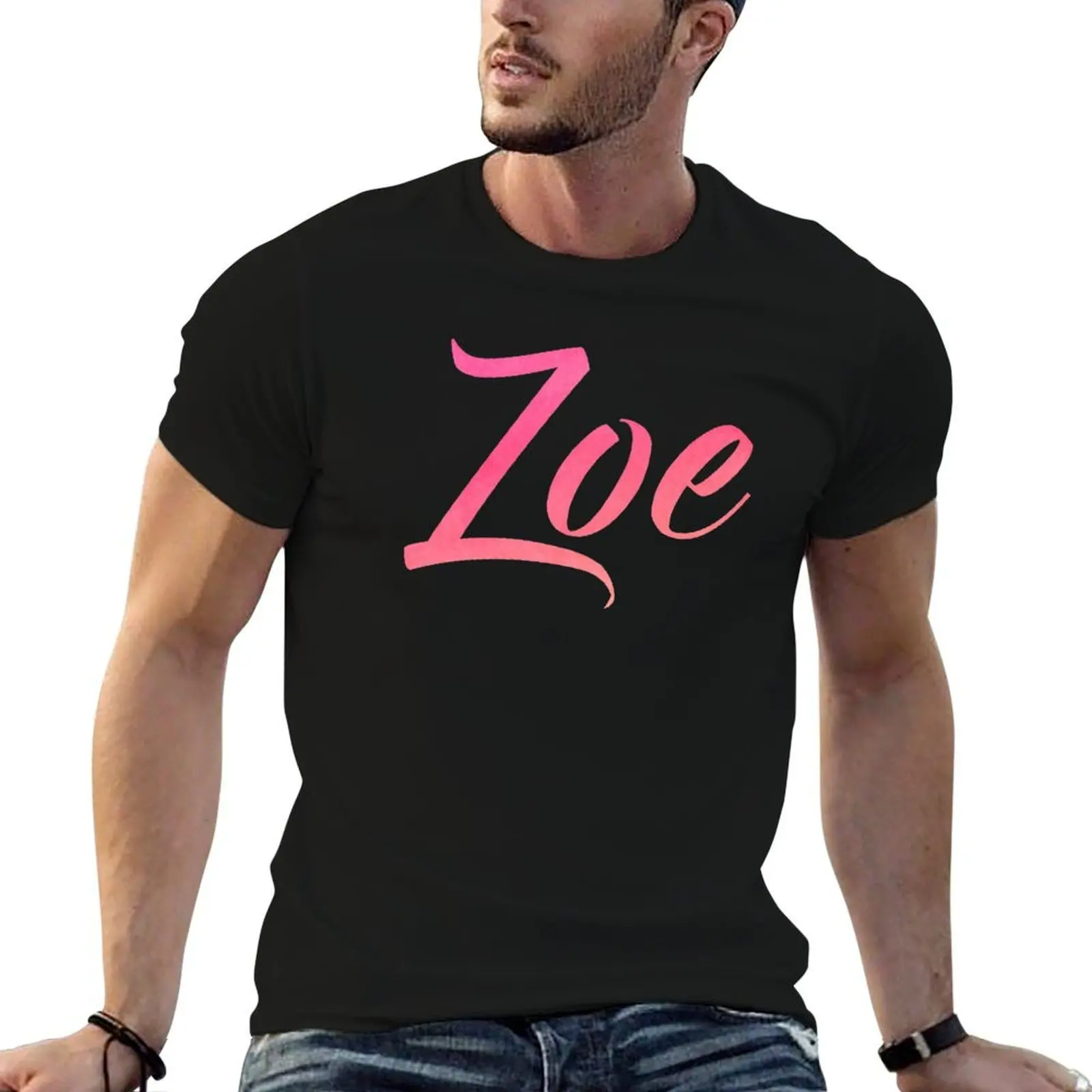 

Zoe girls name pink watercolor type design T-Shirt man t shirt cotton high quality t shirt man designer T-Shirt
