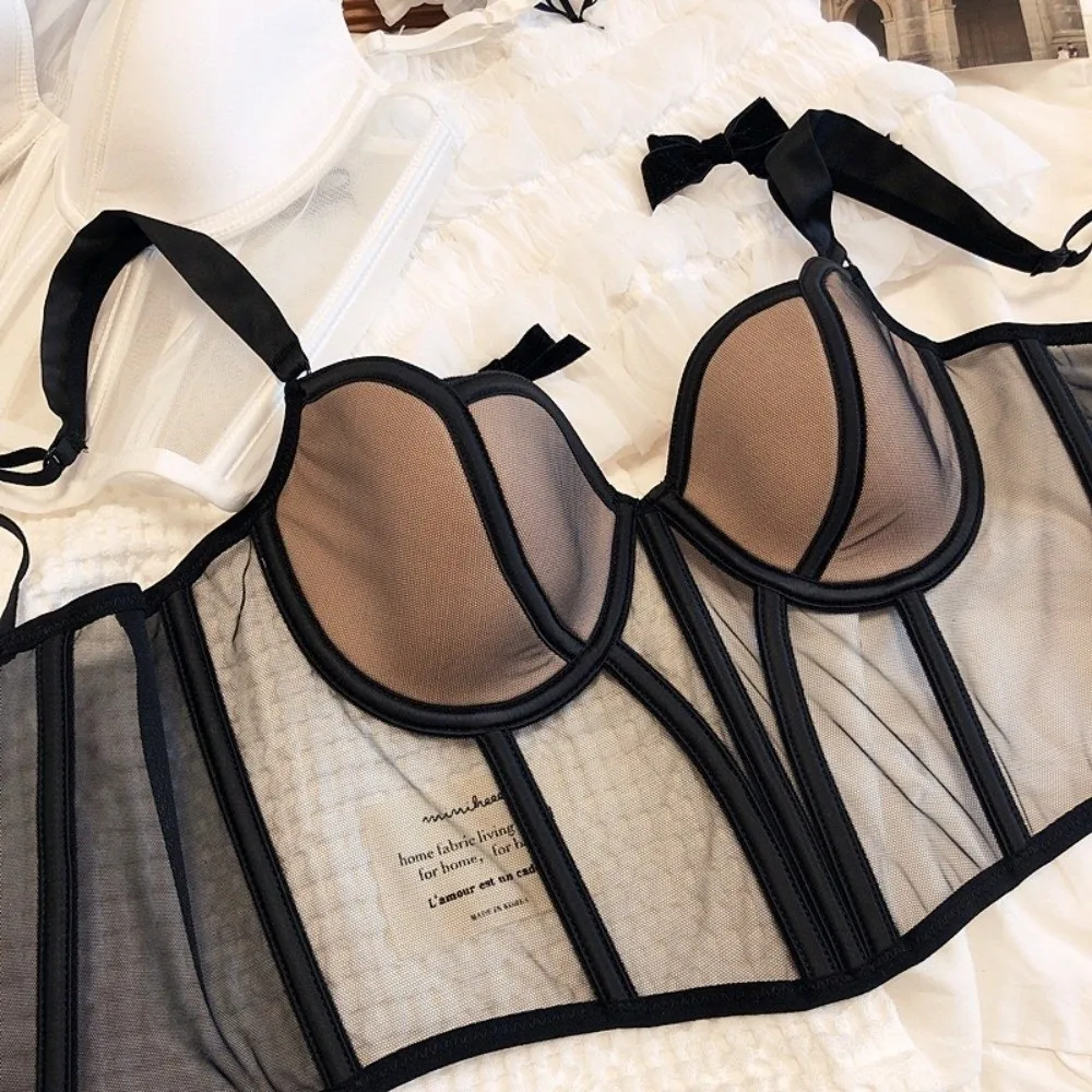 Underwear Mesh Fishbone Corset Sleeveless Transparent Slim Crop Top Lingerie Waist Tight Women Camisole Madam