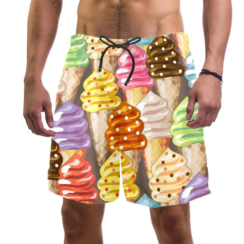 Nuevos pantalones cortos de playa con estampado de helado Harajuku, pantalones cortos con gráficos de frutas tropicales, bañadores divertidos a la moda para hombres, pantalones hawaianos