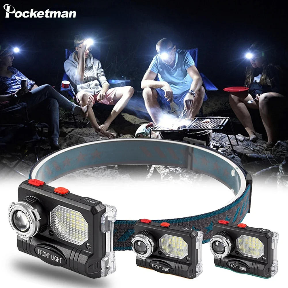 

Multifunctional LED Sensor Headlamp 3 Colors USB Rechargeable Headlight Built-in Battery Portable Head Flashlight Night Fishing