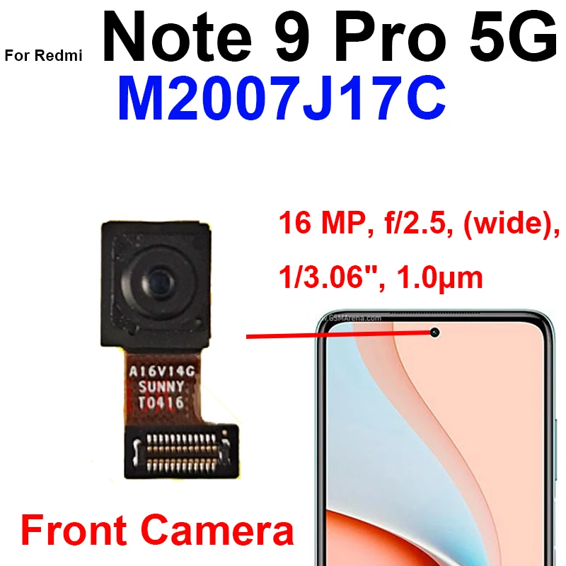 For Xiaomi Redmi Note 9 Note 9T Note 9 Pro 4G 5G Front Facing & Back Camera Model Front Small Rear Main Camera Replacement Parts