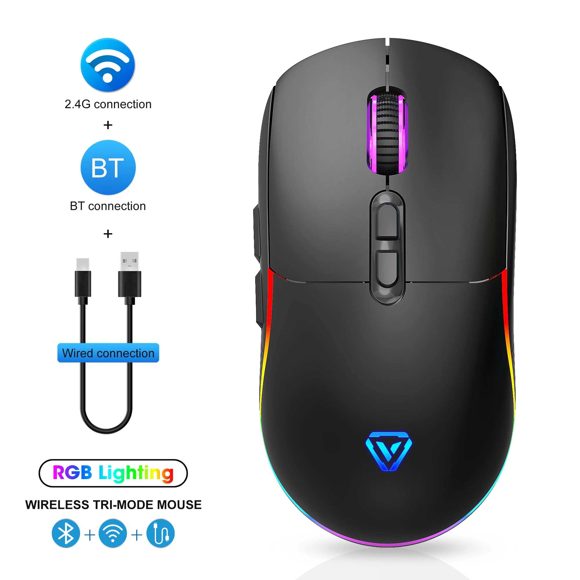 トライモードマウス 2.4G ワイヤレス/Bluetooth/有線 6段階 DPI 調整