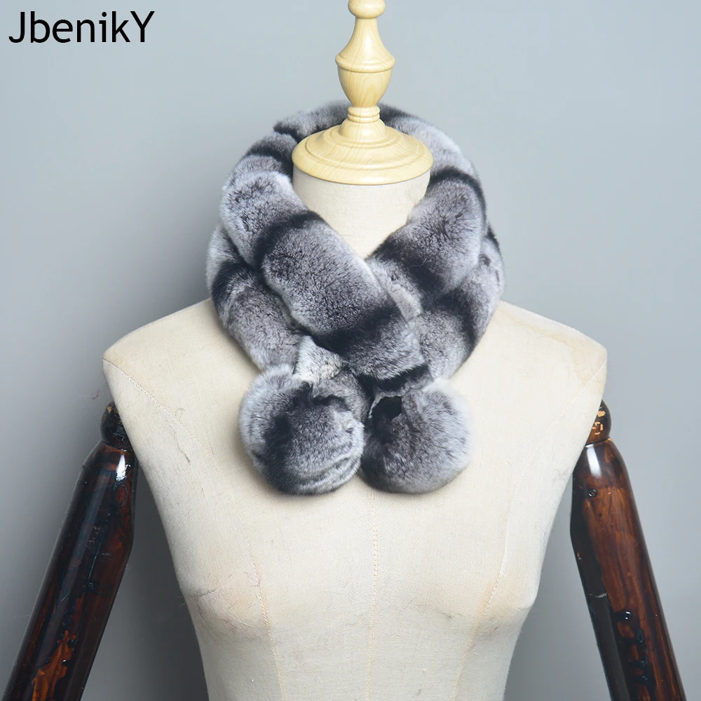 Women Winter Warm Scarf Real Rex Rabbit Fur Chinchilla Color Female fur muffler Wraps Gift