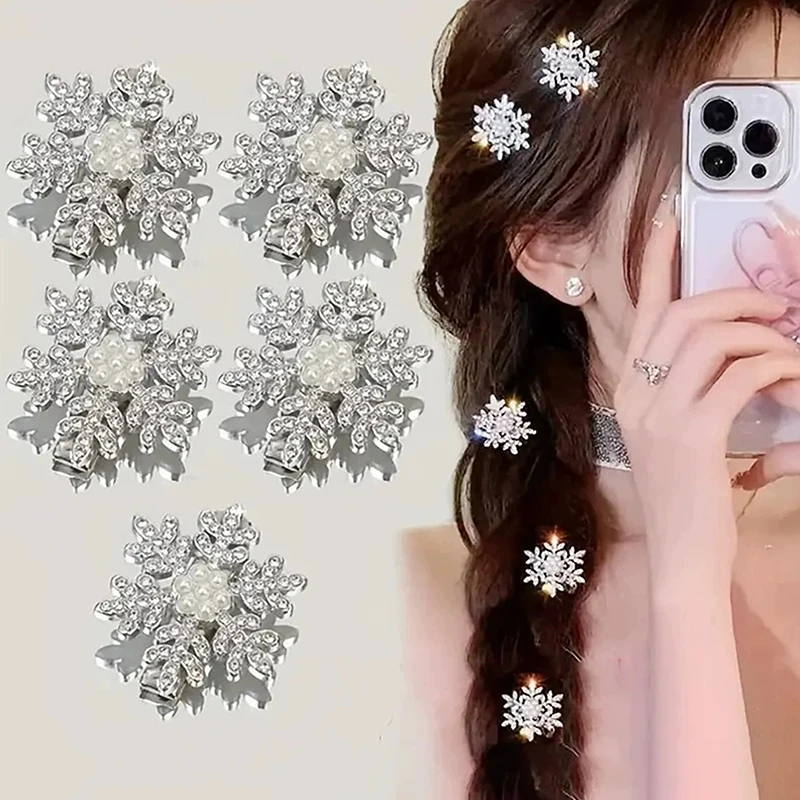 

4 Pcs Sliver Snowflake Hair Clip Women Girls Sweet Head Side BB Clip Glitter Shiny Edge Hairpins Christmas Headwears Decoration