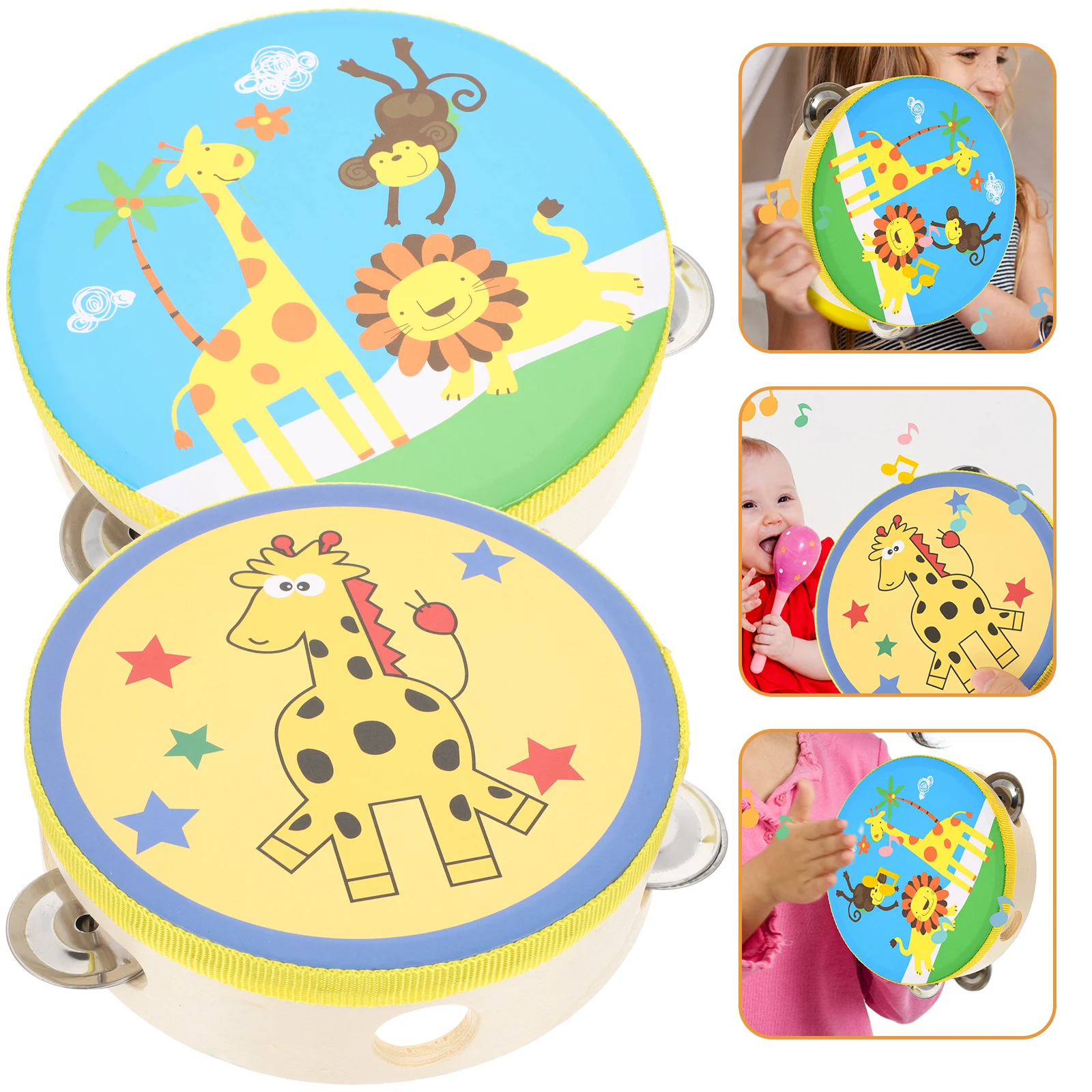2 pezzi tamburello tamburello set giocattoli musicali strumento musicale a percussione tamburello per bambini manico tamburelli di stoffa bambino tenuto in mano