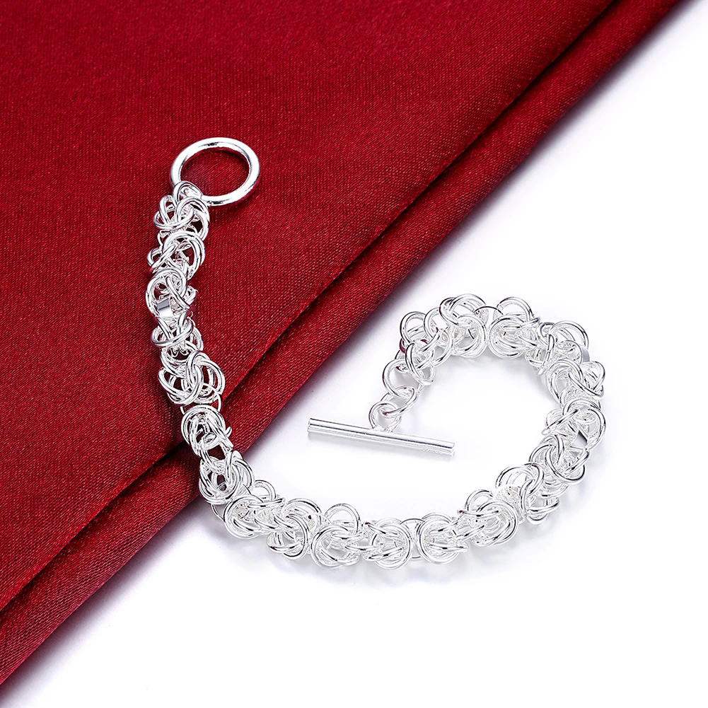 Fine 925 sterling silver chain bracelet Noble women Beautiful fashion Wedding lady TO toggle jewelry