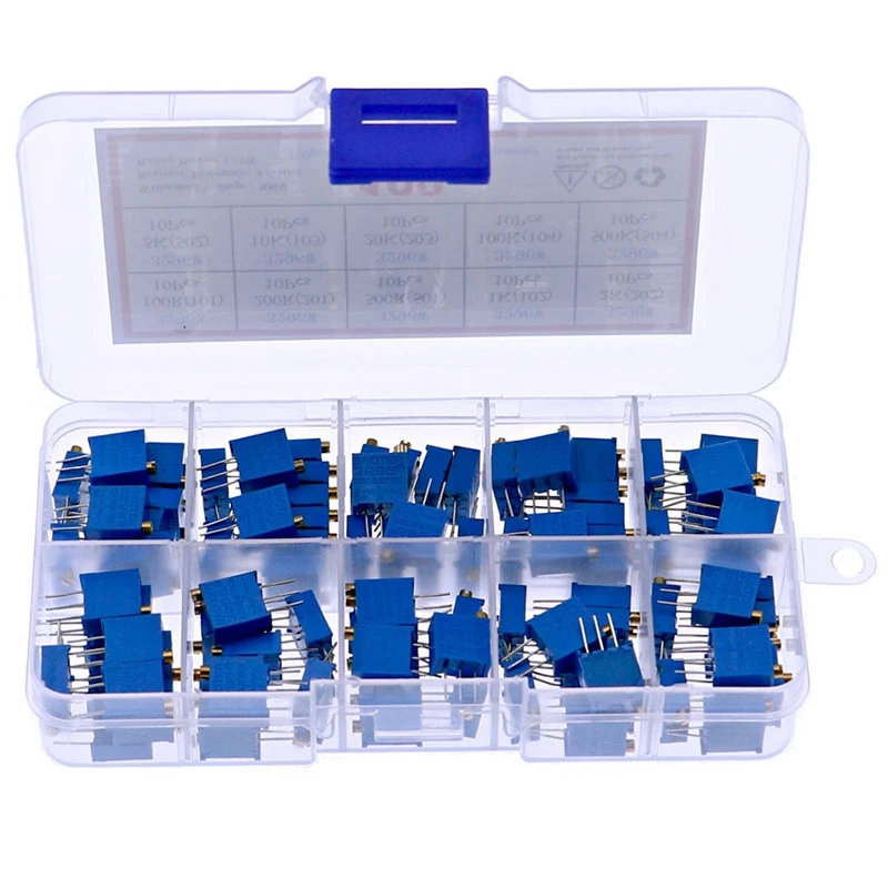 

100 штук, 10 различных значений сопротивления, 3296W 100R-500K, многооборотный прецизионный регулируемый потенциометр с верхней регулировкой