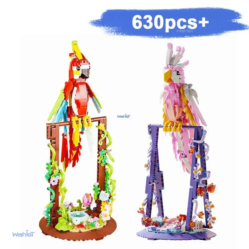 MOC Animali Pappagallo Building Block Set Scarlet Ara Uccelli Modello Mattone Desktop Ornament Decor Regalo Bambini Vacanza Compleanno Giocattoli
