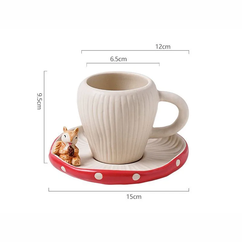 Red Mushroom Coffee Cup Saucer Exquisite Ceramic Afternoon Tea Set Simple Home Teapot Breakfast Milk Mug Cartoon Dessert Plate