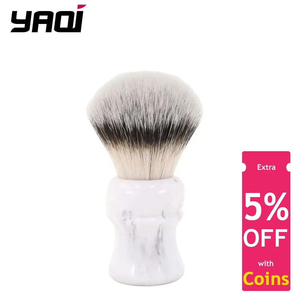 YAQI Everest 24mm White Marble Synthetic Hair Travel Shaving Brush Mens Shavers Brushes