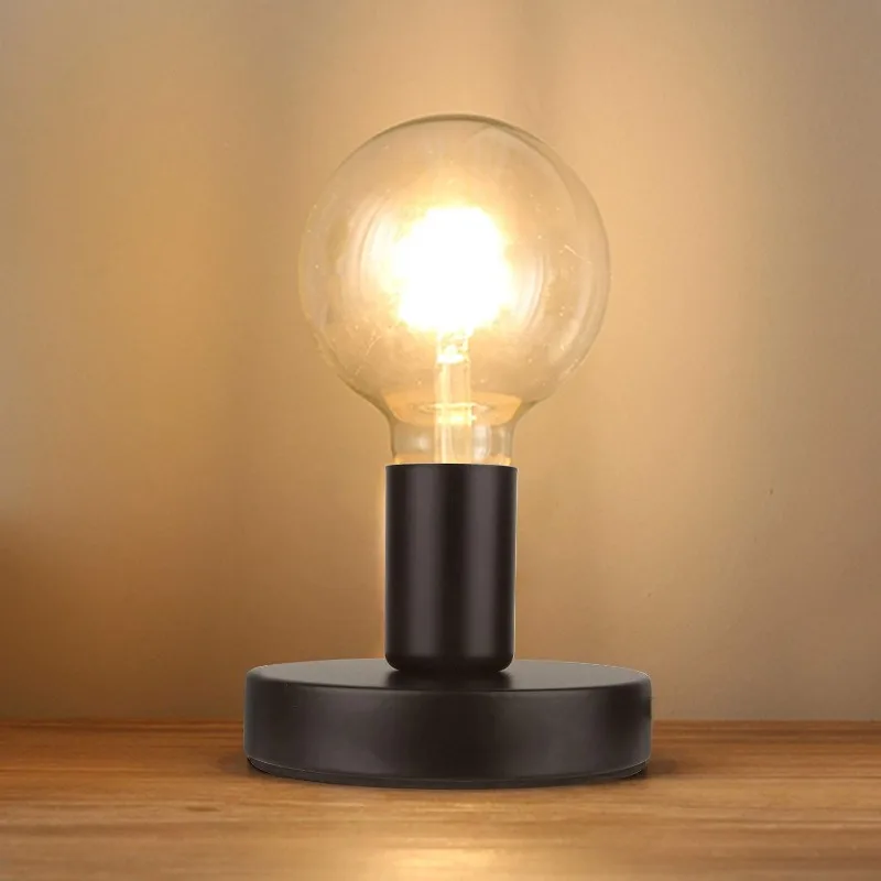 

Helunsi Industrial Table Lamp Base, E26 E27 Lamp Base Without Shade, Mini Short Desk Lamp Exposed Bulb Base, Simple Metal Edison