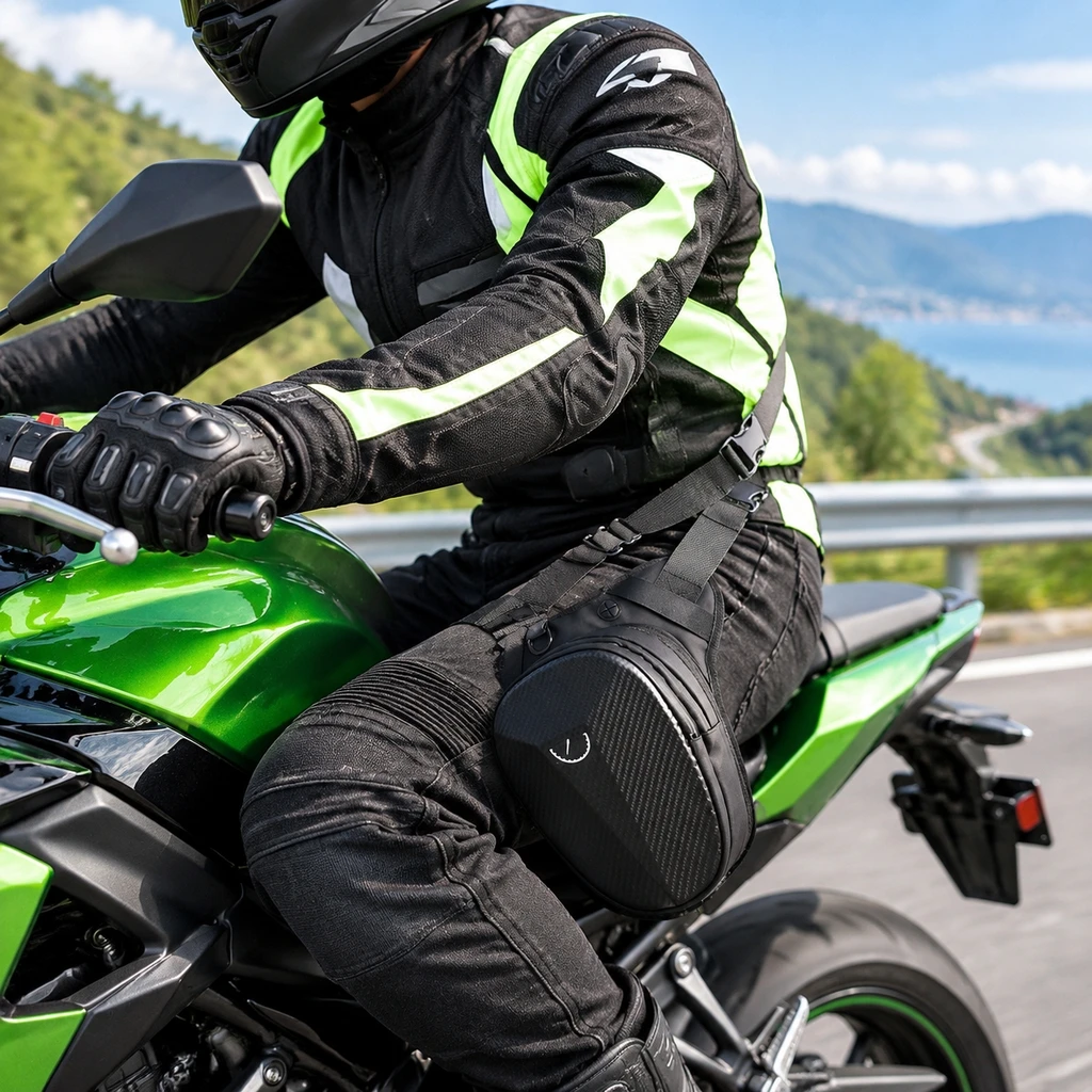 Motorcycle Riding Leg Bag, 1s Expandable Waterproof Hard Shell Motorbike Waist Bag Crossbody Pack with 3 Adjustable Strap