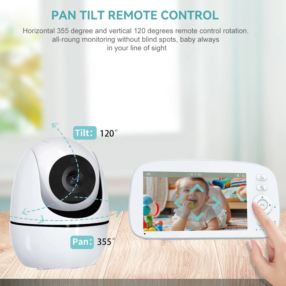 5 بوصة IPS شاشة فيديو مراقبة الطفل عموم إمالة 4X كاميرا زووم جليسة الأطفال 2 طريقة الصوت للرؤية الليلية 5000mAh بطارية تهويدة