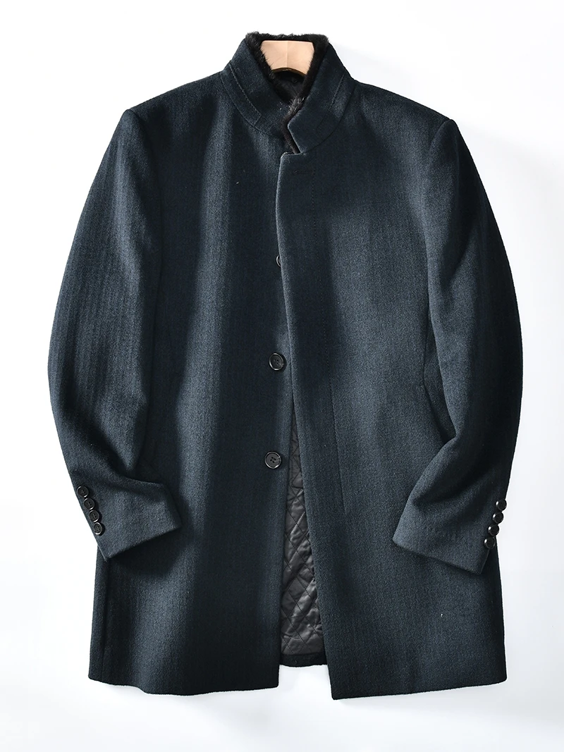 

Men's Wool Silk Tweed Coat Autumn Winter Mid-Length Business Style Casual Slim Fit Single Button Stand Collar Stripe Pattern