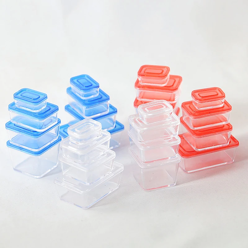 4pcs Miniature Food Snack Fruit Transparent Bento Box For Dollhouse Accessories Cute Container Crisper Rectangular Square Model