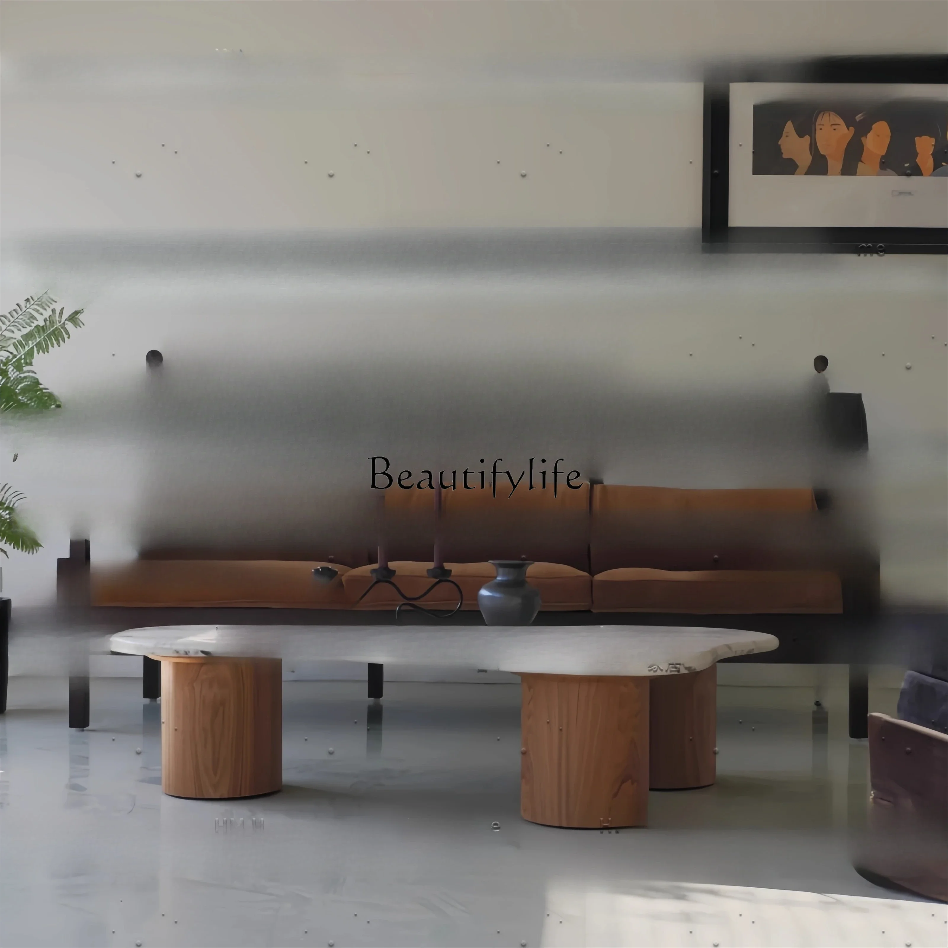 

02 Vintage Style Natural Marble Coffee Table Retro Style Light Luxury