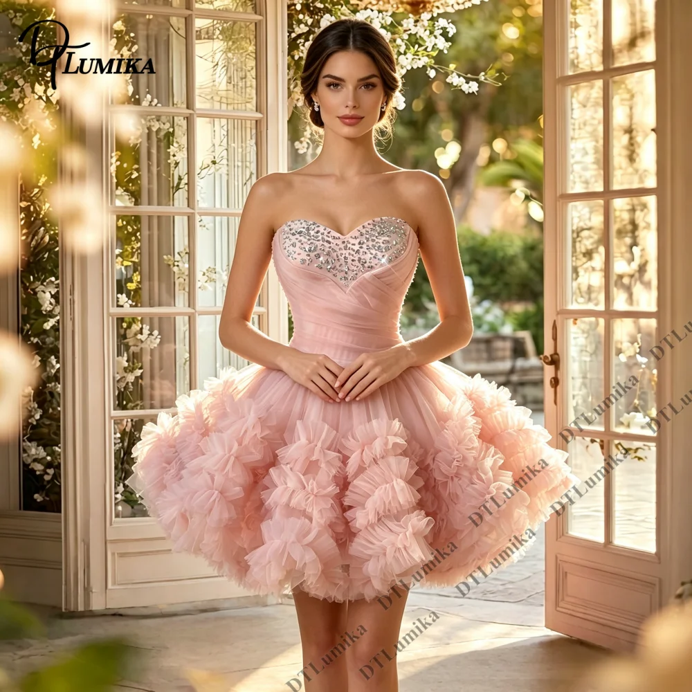 Strapless Sweetheart Hoco Dress 2026 Rhinestone Bust 3D Floral Ruffle Mini Formal Gown Homecoming Gown Customized Cocktail Dress view 3