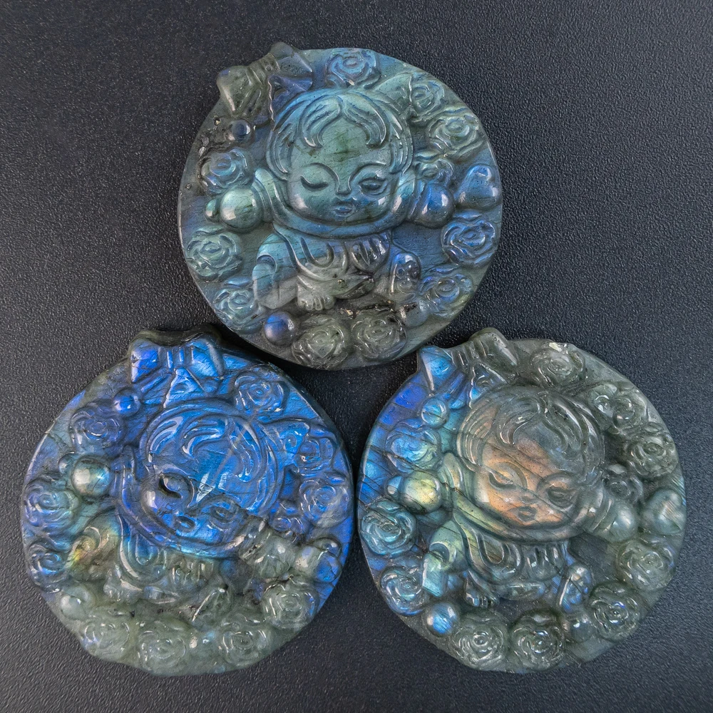 

Rare Yellow-Blue Flash Labradorite 39X39X9MM Pendant Artisan Sculpted Raw Stone for Statement Necklace Crafting Accessories