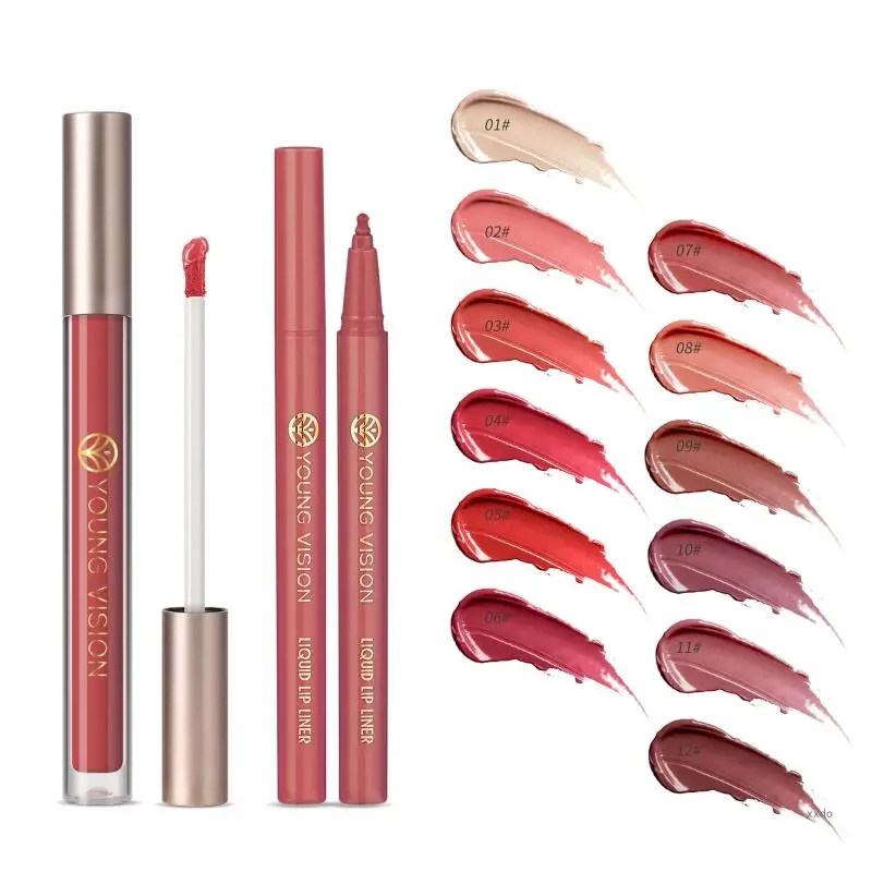 YOUNG VISION Matte Lipstick with 1Lipliners Lasting None Cup Not Fade Waterproof Pigmented Velvets Lipgloss Lip Makeup