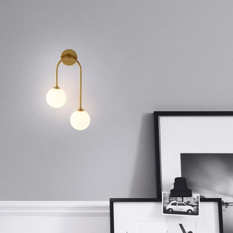 Nordic Wall Lamps Double Glass Ball Interior Wall light for modern Bedroom living dining Aisle Corridor Stair decor Lighting - view 3