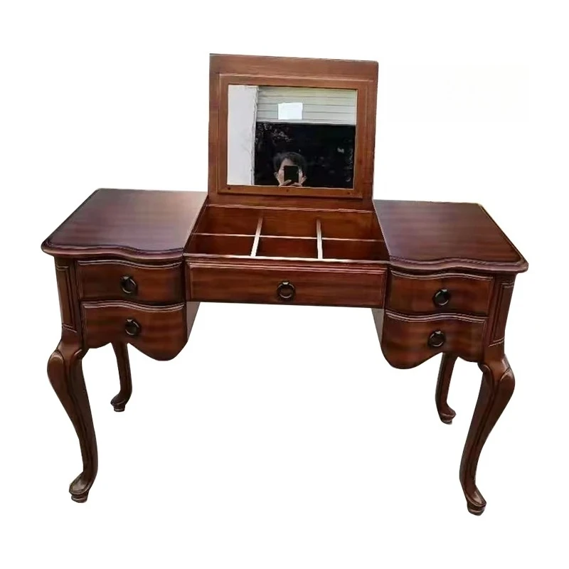 

American-Style Solid Wood Dressing Table Desk Integrated Flip European-Style Storage Bedroom Dresser