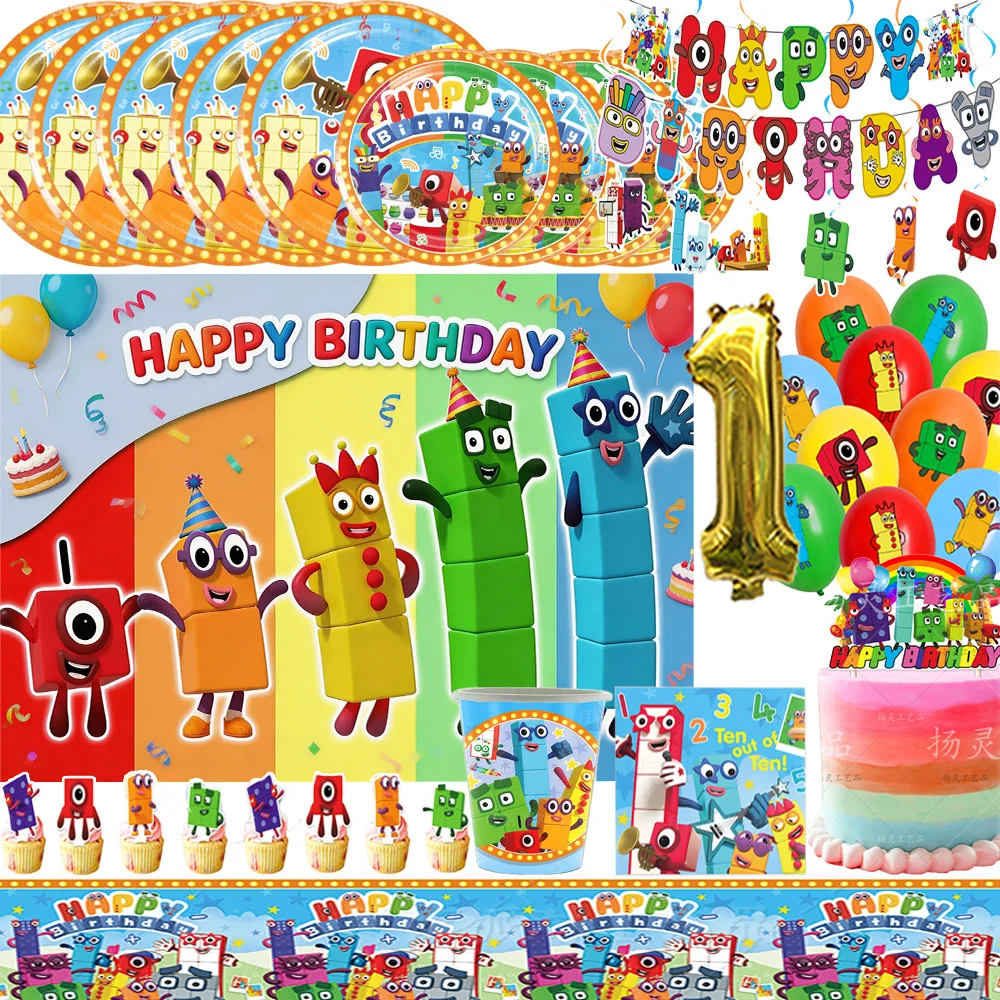 Image of Cartoon-Zahlen Geburtstagsparty Tischdekoration Baustein-Ballon-Banner Tortendekoration Hintergrund Kinder- und Babyzubehör Requisiten