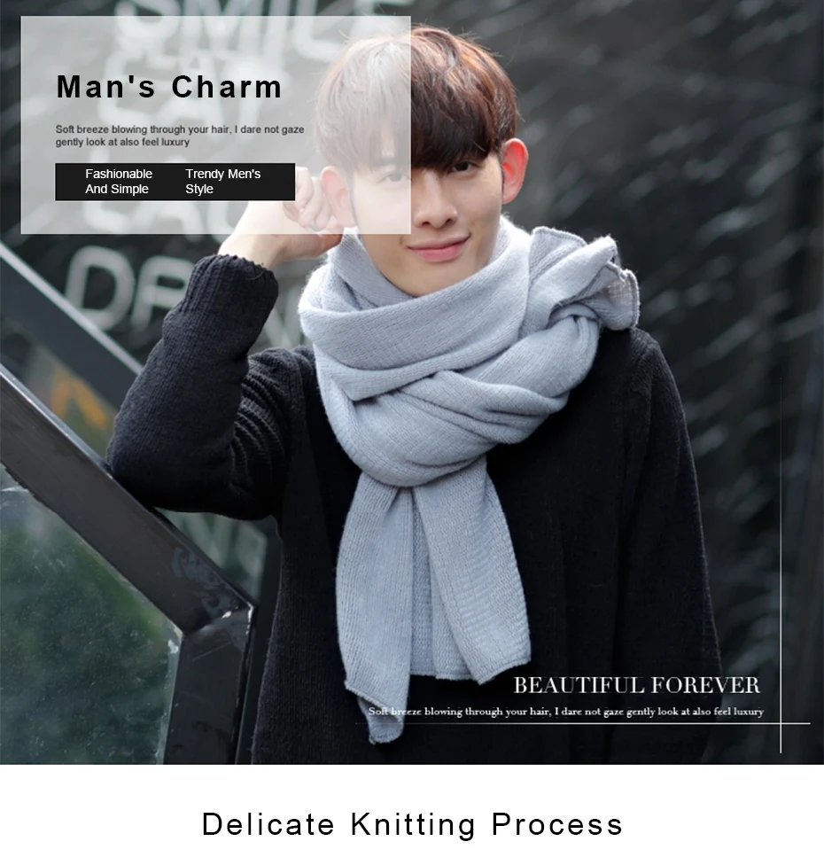 Maikun Thick Knitted Scarf For Men Fashion Winter Increase Simple Solid Color Scarf Men\'s Warm Neckerchief