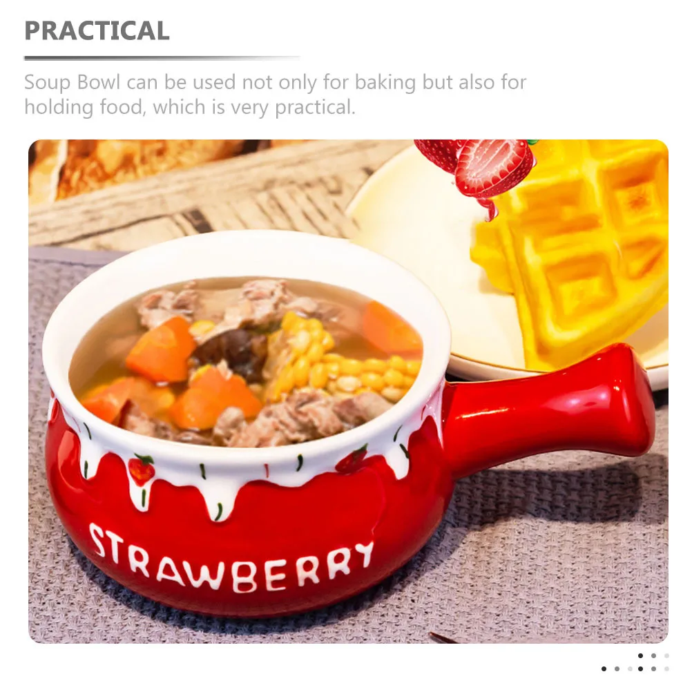 

Soup Bowl Ceramic Handheld Multi-Function Food Baking Bowl for French Onion Soup Chowder Rice Salad Household Kitchen