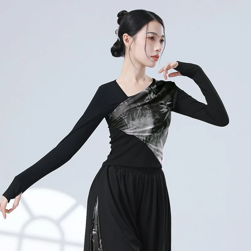 الرقص الصيني الحبر اللوحة نمط الرقص الكلاسيكي ممارسة الملابس النسائية النمط الوطني سليم المناسب قصيرة الأكمام قمم