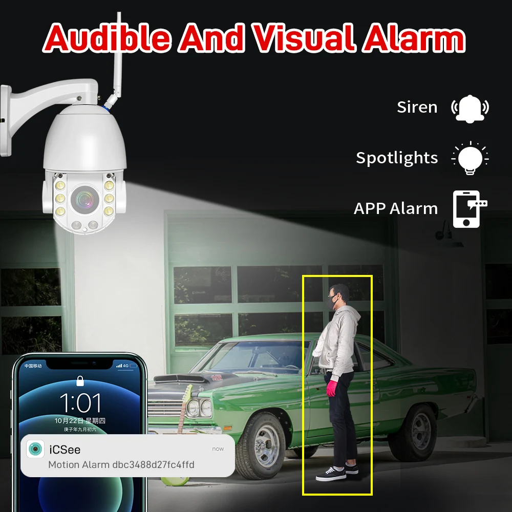 4K 8MP WiFi Security Camera Outdoor 50X Zoom 120M IR Distance PTZ Video IP Cam Auto Tracking Metal Shell Waterproof Surveillance