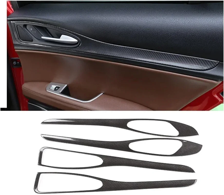 For Alfa Romeo Stelvio Real Dry Carbon Fiber 2017-2020 Interior Door Panel Trim Decorative Strips Modification Accessories