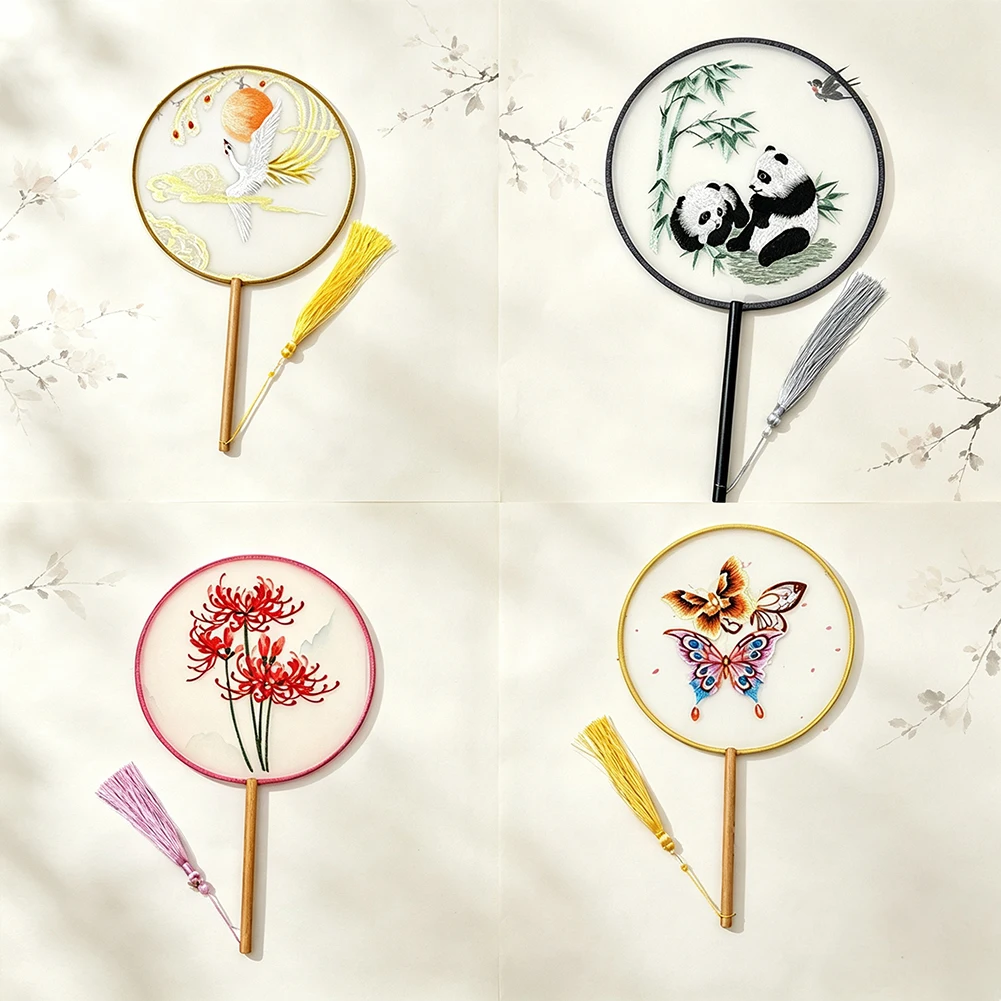 Various Style Oriental Embroidered Fan Semi Transparent Gauze Handheld Веер Tassels Prop for Dance Photo Shoots Performances