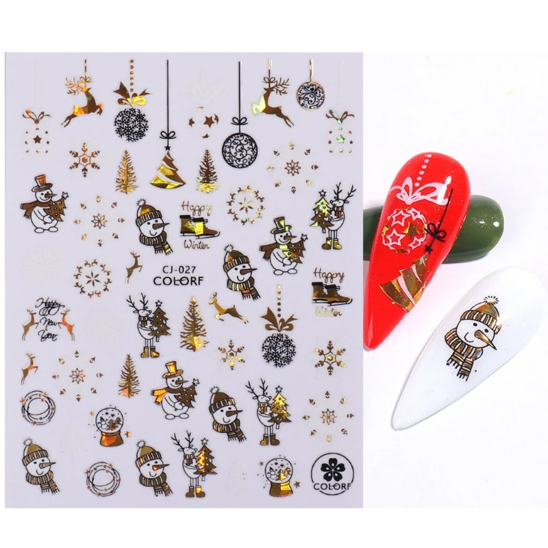 Christmas Nail Art Stickers Decals Self-adhesive Nail Stickers Santa Snowflake Snowman 3D DIY Nail Art Stickers