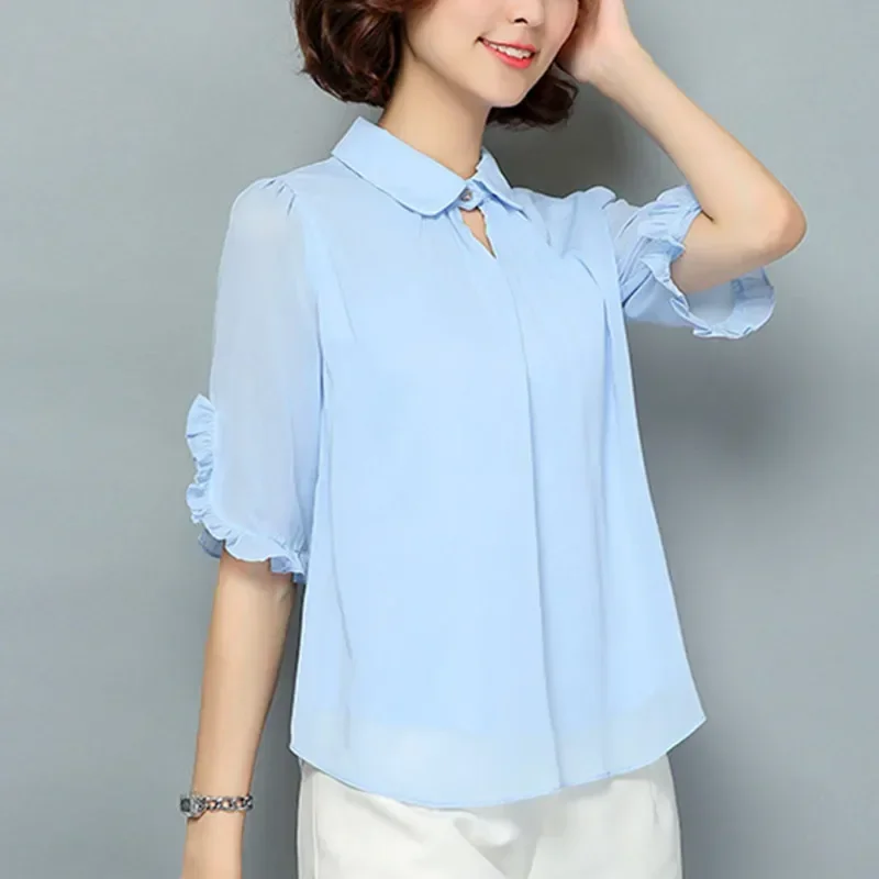 YF25 Women Chiffon Blouse Sexy Autumn Long Sleeve Button Asymmetrical Shirt Female Work Wear Shirt Blouse