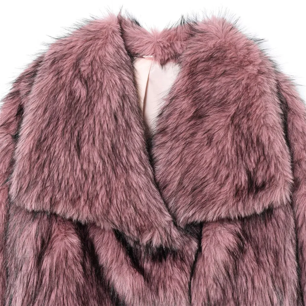 Nowa kolekcja jesień-zima: damski płaszcz casualowy z efektem sztucznego futra, z klapami, długim rękawem, ciepły i gruby.