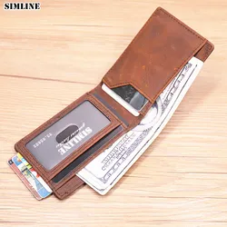 Genuine Leather Wallet For Men Male RFID Blocking Vintage Short Bifold Slim Men's Purse Money Clip With Credit ID Card Holder