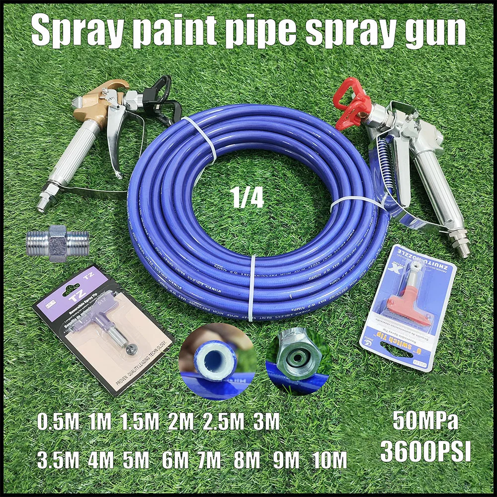 Deep Blue High-Pressure Airless Spray Pipe 1/4 Interface 0.5~10M, Double-Layer Thick Fiber Explosion-Proof Spray Pipe