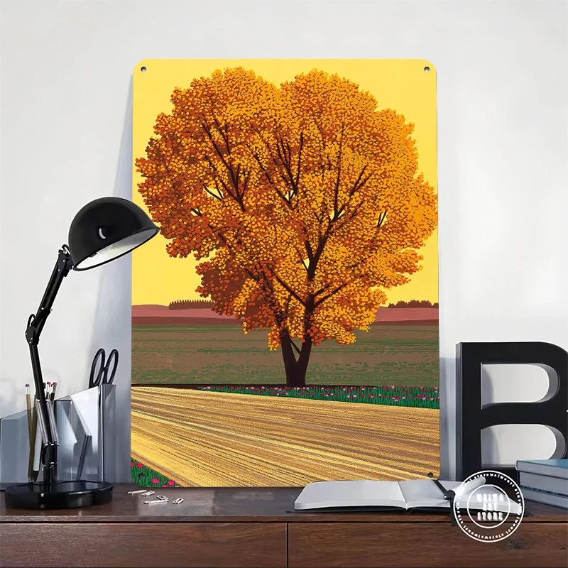 Hiroshi Nagai Autumn Tree Landscape Tinplate Poster Customized Wall Art Retro Vintage Metal Signs for Fans Apartment Decoration