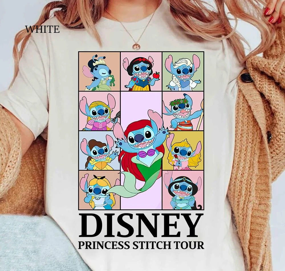 Disney Stitch personalizado Belle Aurora Elsa Ariel tomar fotos camisa Color cómodo Disneyland familia camisa a juego