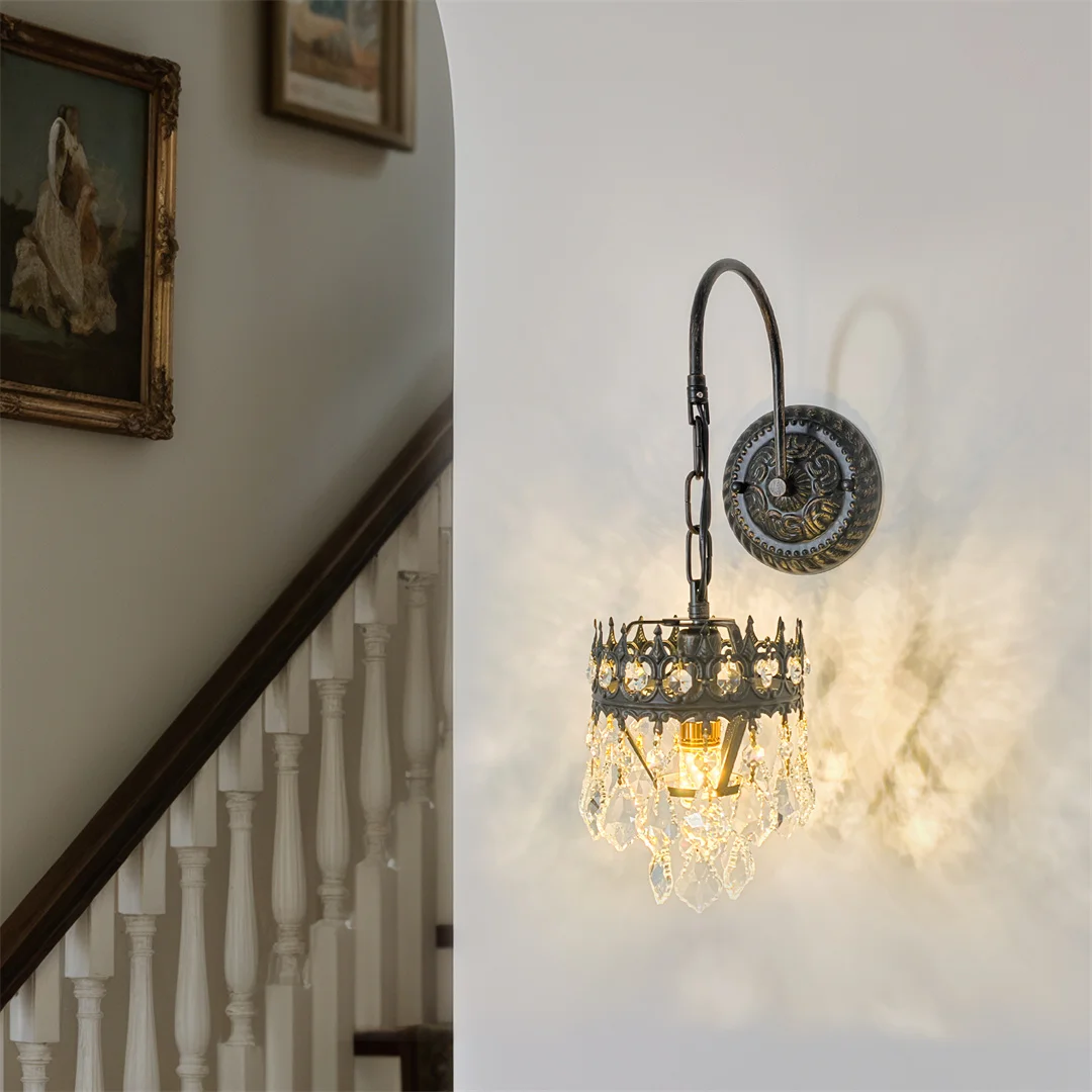 

VRYGLE Ретро кристаллы настенный светильник настенные бра освещение для спальни, гостиной, коридора, прохода