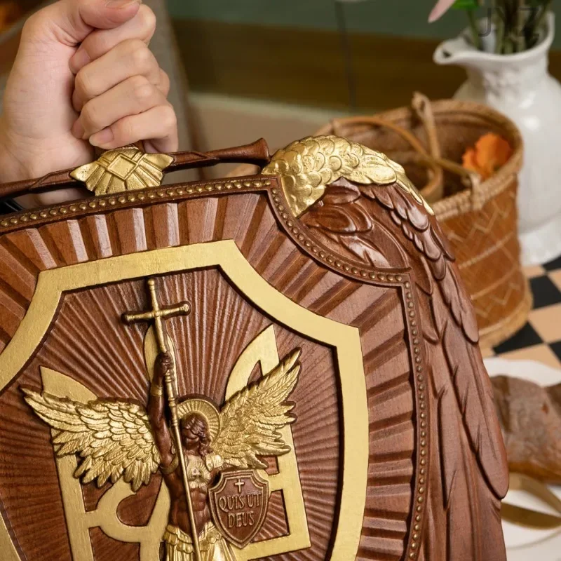High Quality Holy Sword Archangel Michael Shield Wood Carving Wall Hanging Decoration view 2