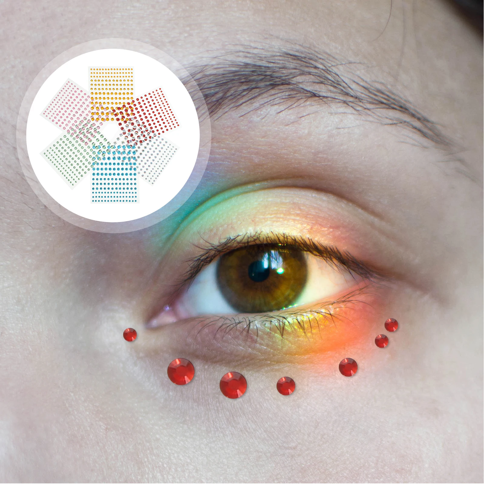 

6 Sheets Rhinestone Patch Face Jewels Gems Stickers DIY Craft Forehead Decorations Self Adhesive Water Safe Material Long Use