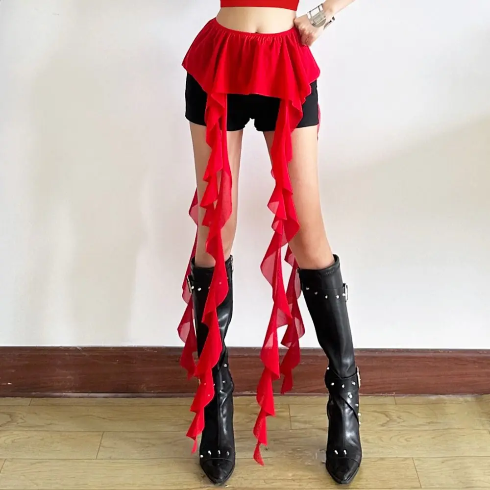 

Модные нерегулярные ремни с оборками для женщин, длинная мини-юбка Y2K с кисточками, прозрачная сексуальная занавеска для ягодиц, летняя