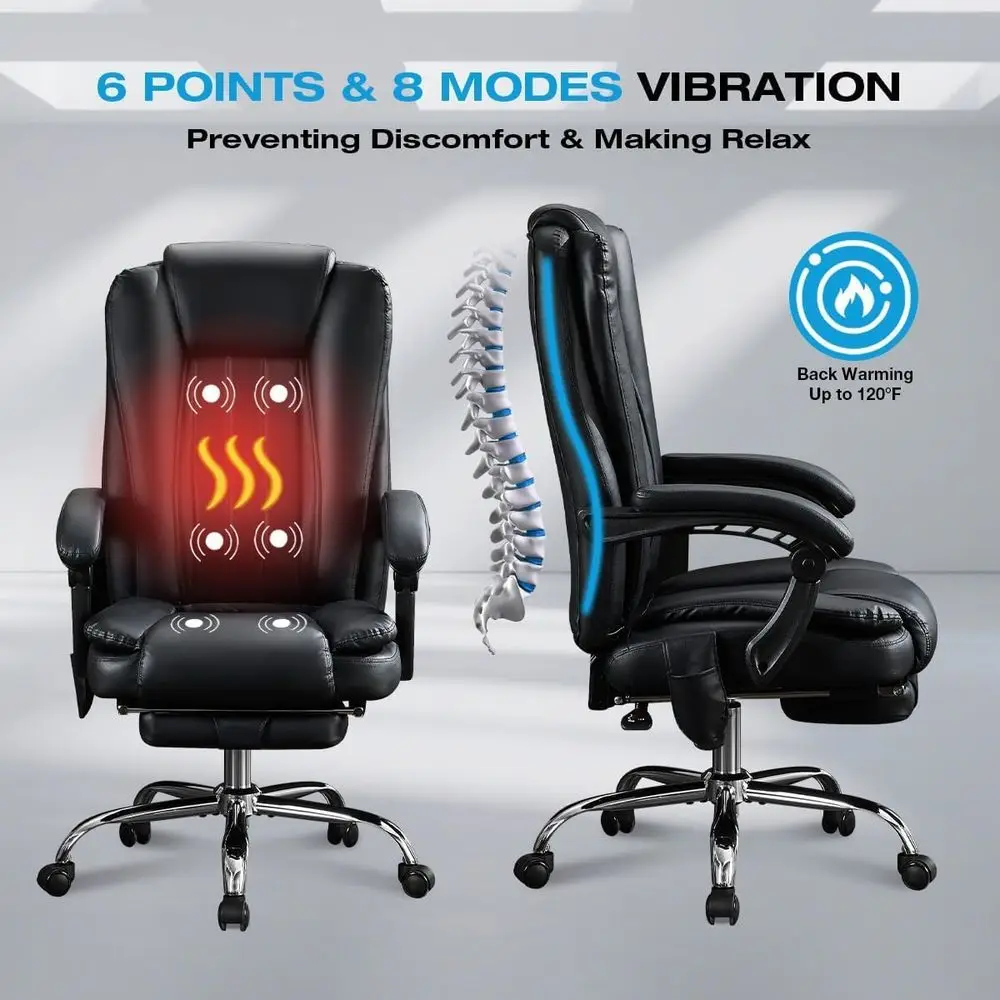 Luxury Ergonomic Massage Office Chair with Heated Seat, Adjustable Footrest, and Reclining High Back for Comfort view 3