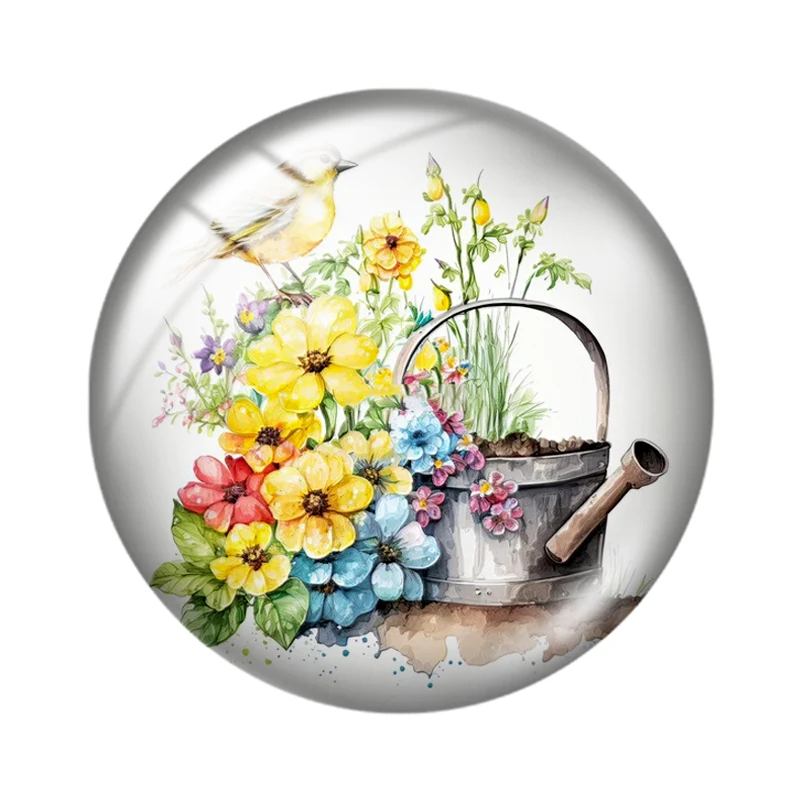 Canary Bird  Spring Flowers 10pcs 12mm/18mm/20mm/25mm Round photo glass cabochon demo flat back Making findings