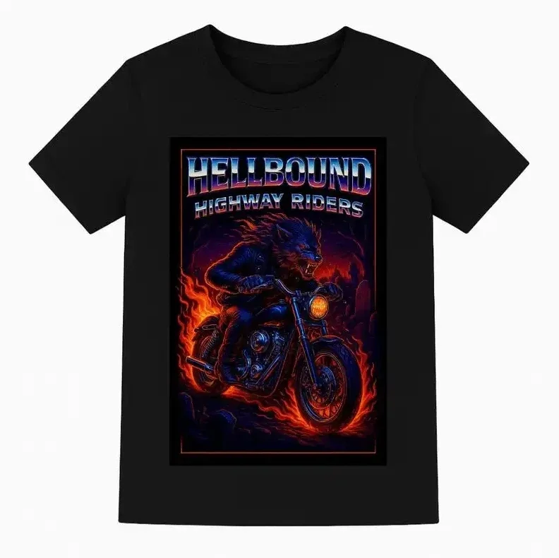 

Camiseta motociclista hombre lobo,motociclistas de Hellbound Highway, camiseta con gráfico motocicleta gót