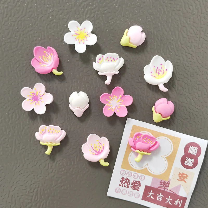 4/12pcs Fridge Magnets Blossom Cherry Flower Pastoral Cute Refrigerator Magnetic Sticker Message Whiteboard Sticker