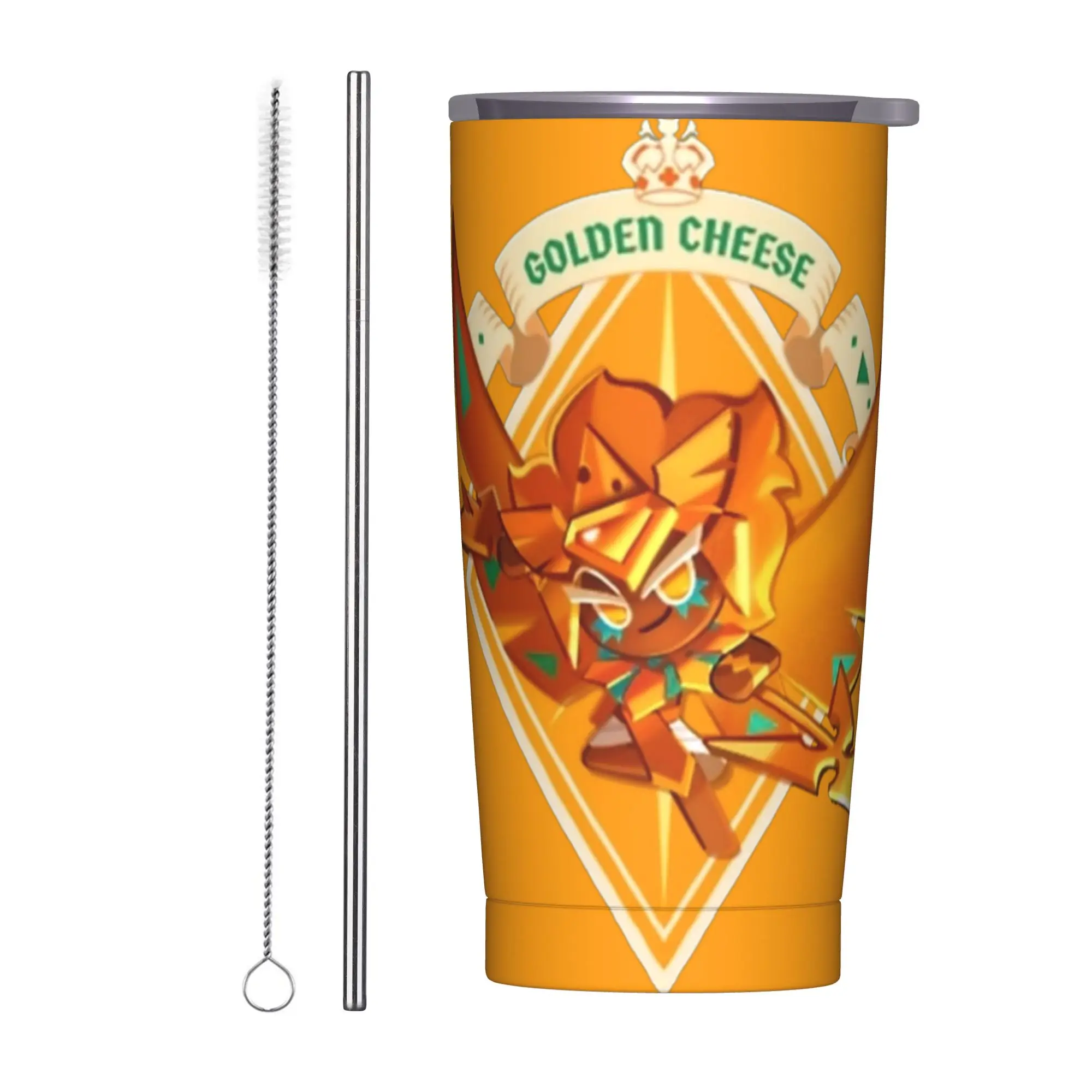 goldens cheese Insulated Tumbler with Straws Cookie Run Kingdom Stainless Steel Thermal Mug Outdoor Travel Car Bottle Cups, 20oz