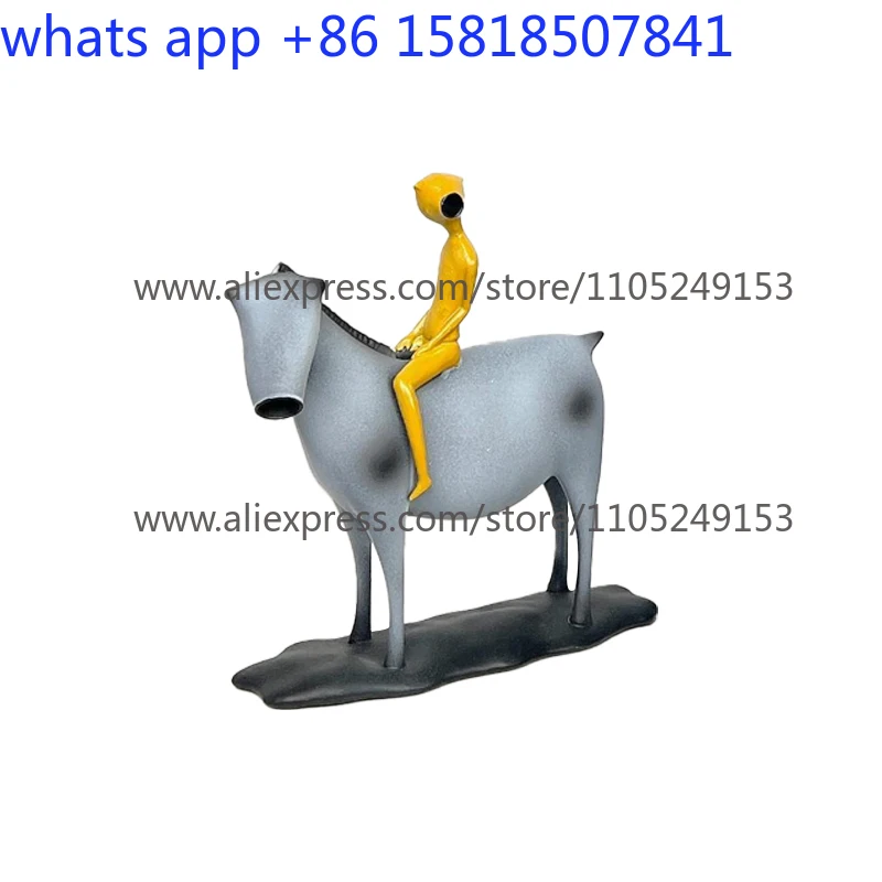 

Metal red horseman sculpture ornament desktop model room desk wrangler living room figure soft decoration