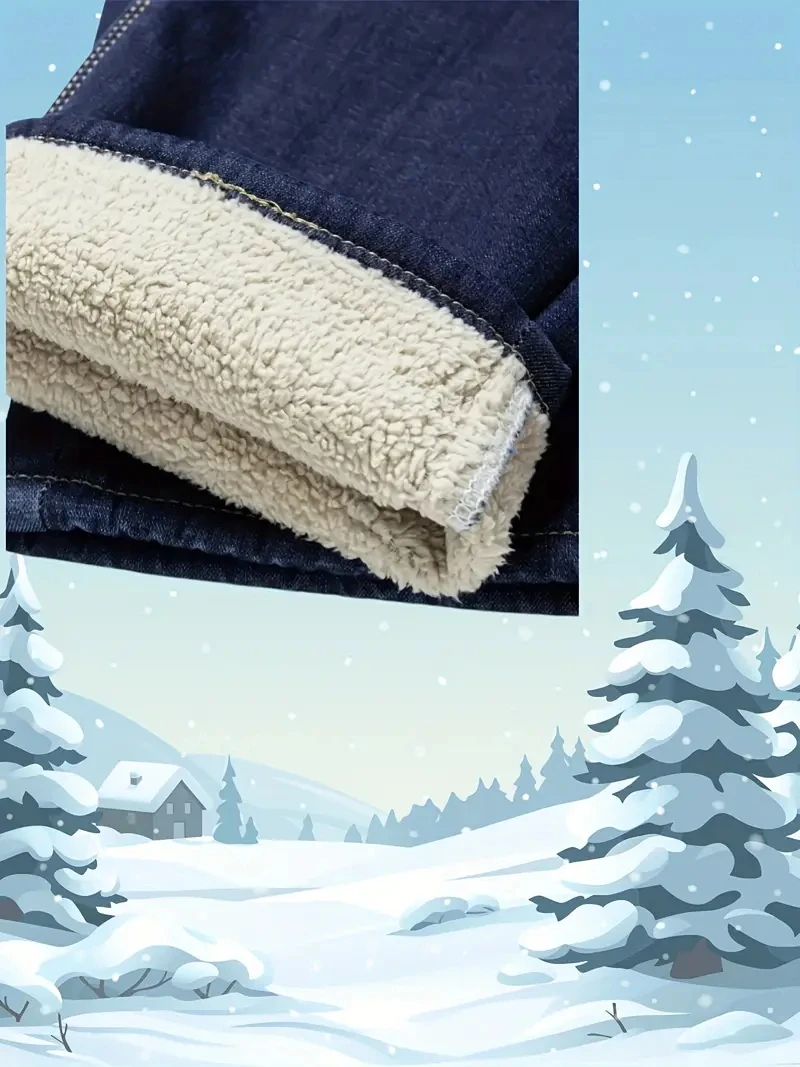 شتاء دافئ الصوف الجينز الرجال 2025 مستقيم تمتد سميكة عادية الحرارية الدنيم السراويل الذكور الأعمال العمل بنطلون جديد الرجال الملابس #5